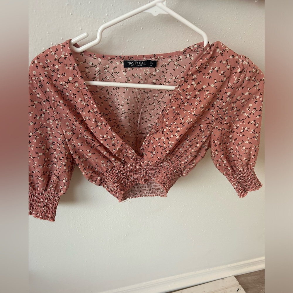 Pink floral nasty gal crop top